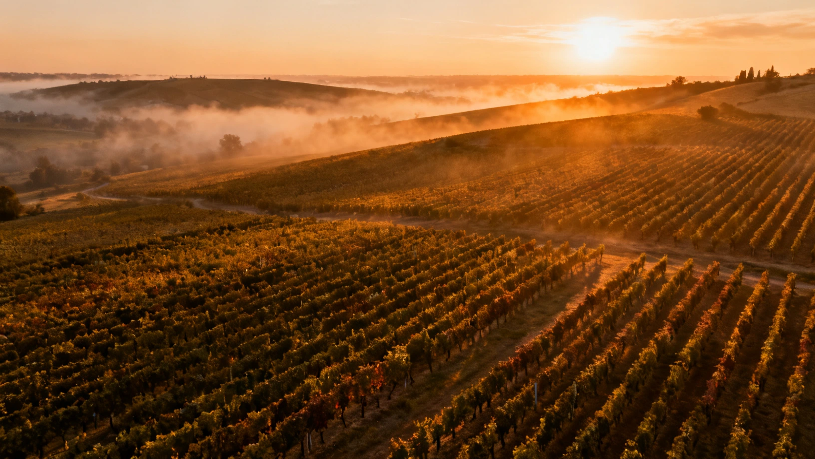 Vignoble français au coucher du soleil